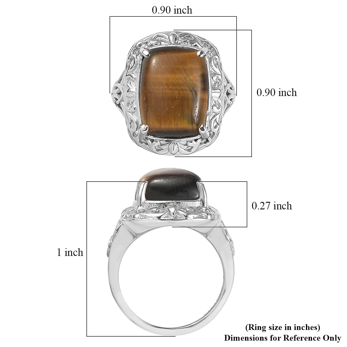EverTrue Tigers Eye 10.40 ctw Ring in Stainless Steel (Size 8.0)