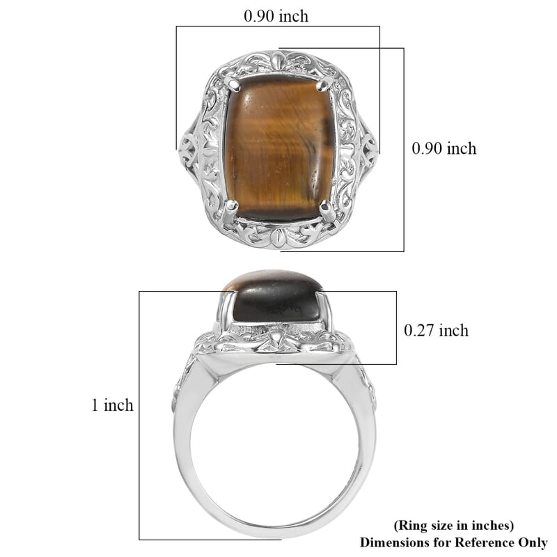 EverTrue Tigers Eye 10.40 ctw Ring in Stainless Steel (Size 8.0)