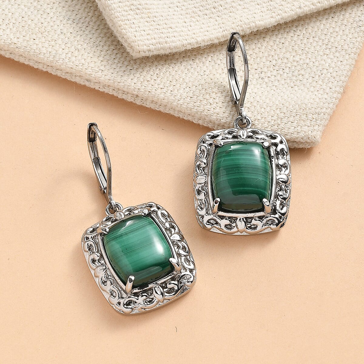 EverTrue African Malachite 13.80 ctw Earrings in Stainless Steel image number 1