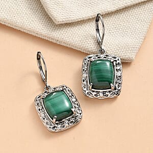 EverTrue African Malachite 13.80 ctw Earrings in Stainless Steel