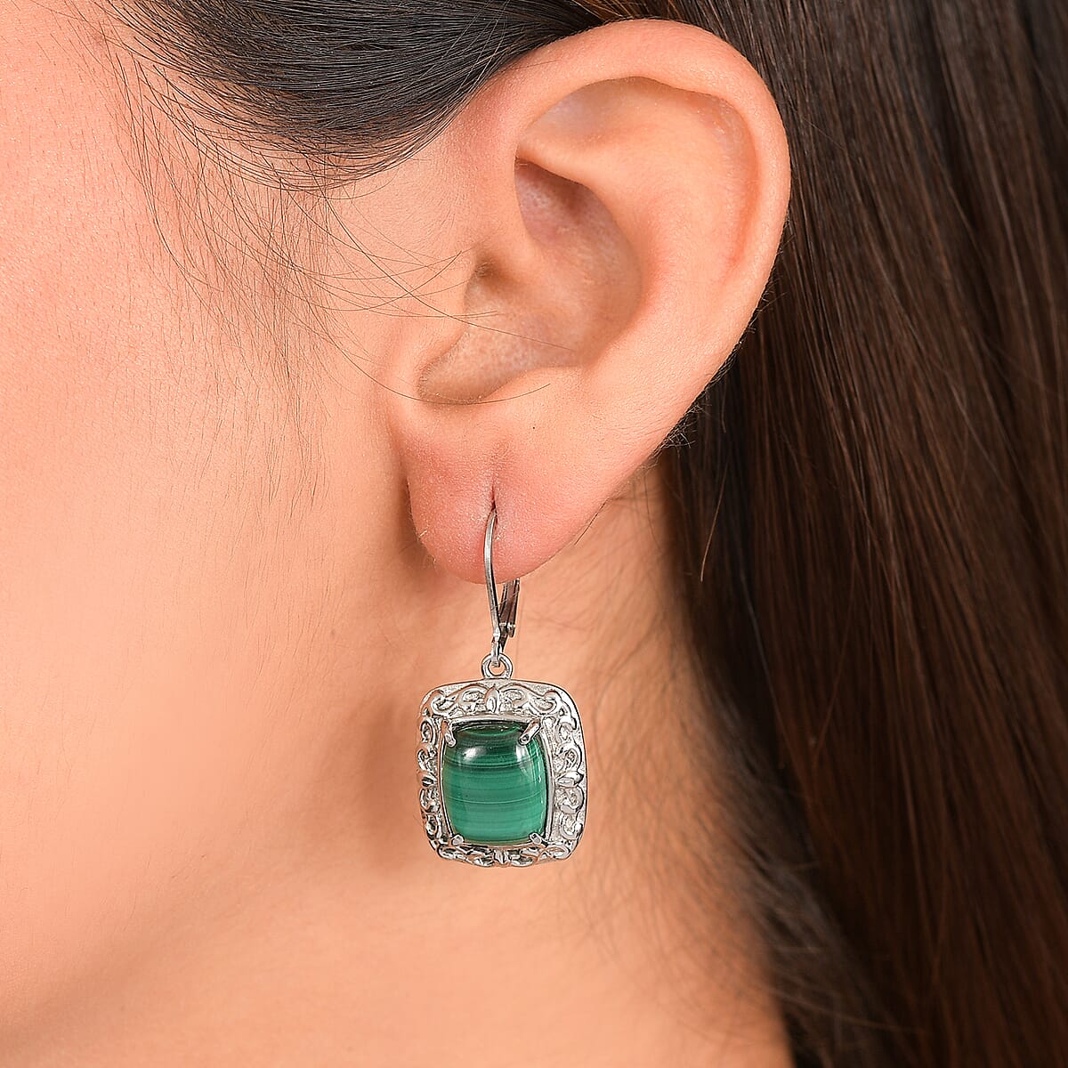 EverTrue African Malachite 13.80 ctw Earrings in Stainless Steel image number 2