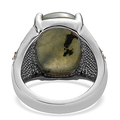 EverTrue Malagasy Labradorite and Simulated Champagne Diamond 12.60 ctw Ring in Stainless Steel (Size 11.0)