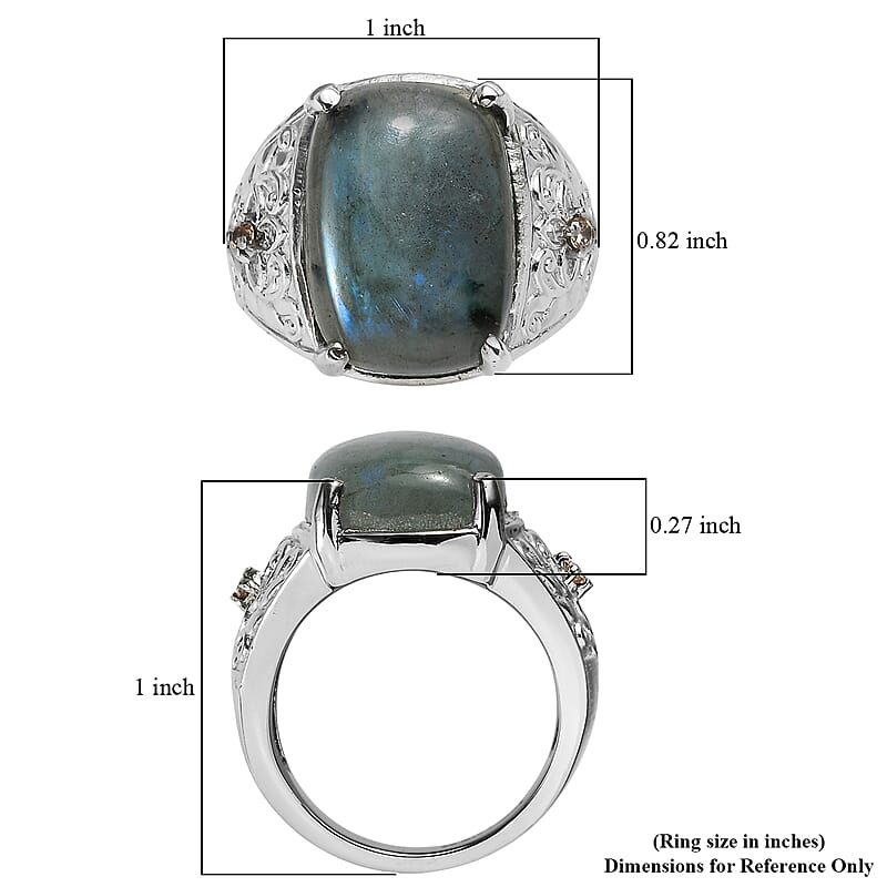 EverTrue Malagasy Labradorite and Simulated Champagne Diamond 12.60 ctw Ring in Stainless Steel (Size 5.0)