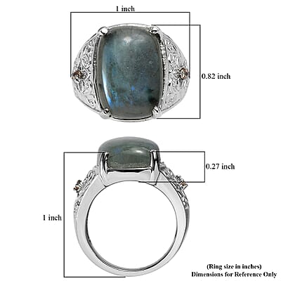 EverTrue Malagasy Labradorite and Simulated Champagne Diamond 12.60 ctw Ring in Stainless Steel (Size 7.0)