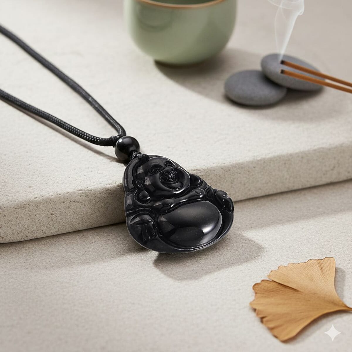 Black Jade (D) 20.00 ctw Carved Buddha Pendant with Black Cord Necklace (28 Inches) image number 1