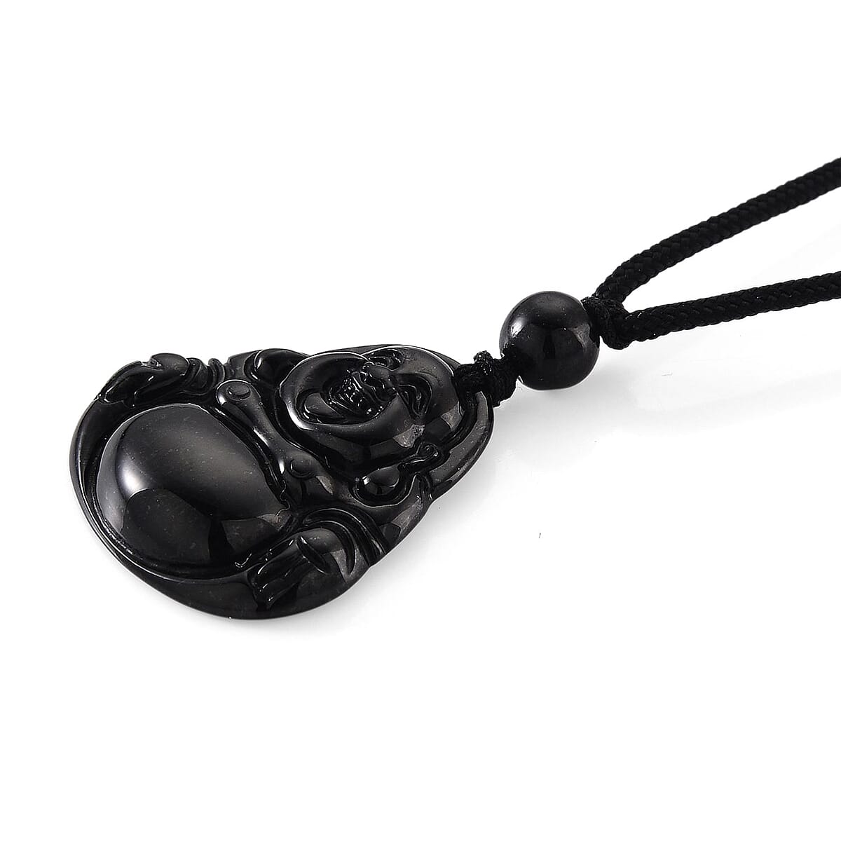 Black Jade (D) 20.00 ctw Carved Buddha Pendant with Black Cord Necklace (28 Inches) image number 3
