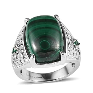 EverTrue African Malachite and Simulated Green Diamond 15.35 ctw Ring in Stainless Steel (Size 10.0)