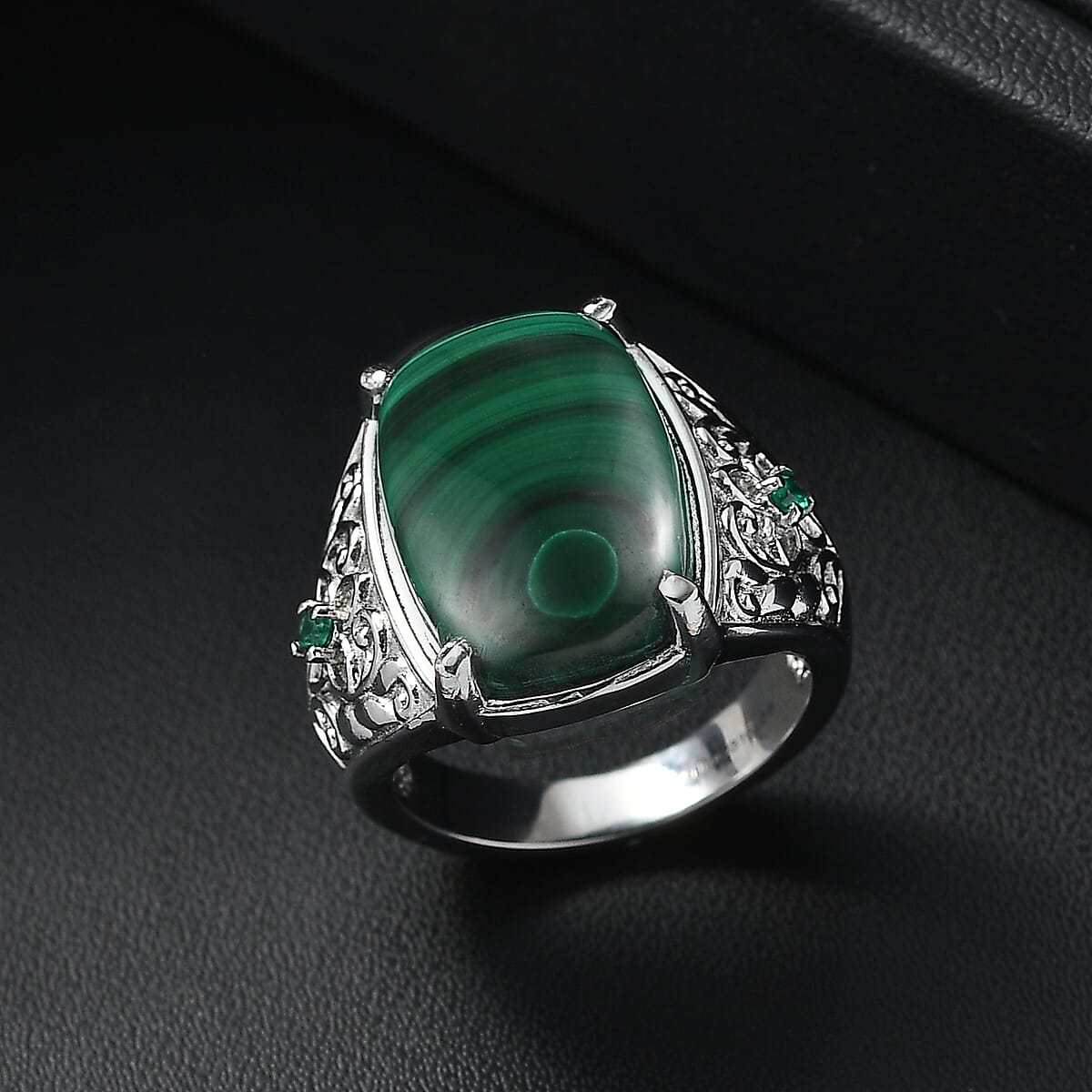 EverTrue African Malachite and Simulated Green Diamond 15.35 ctw Ring in Stainless Steel (Size 10.0) image number 1