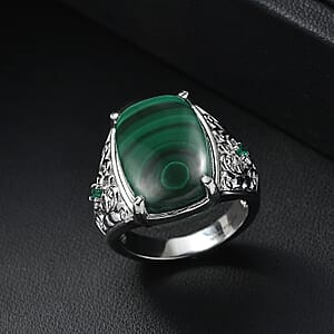 EverTrue African Malachite and Simulated Green Diamond 15.35 ctw Ring in Stainless Steel (Size 10.0)