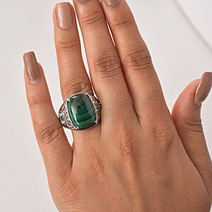 EverTrue African Malachite and Simulated Green Diamond 15.35 ctw Ring in Stainless Steel (Size 10.0)