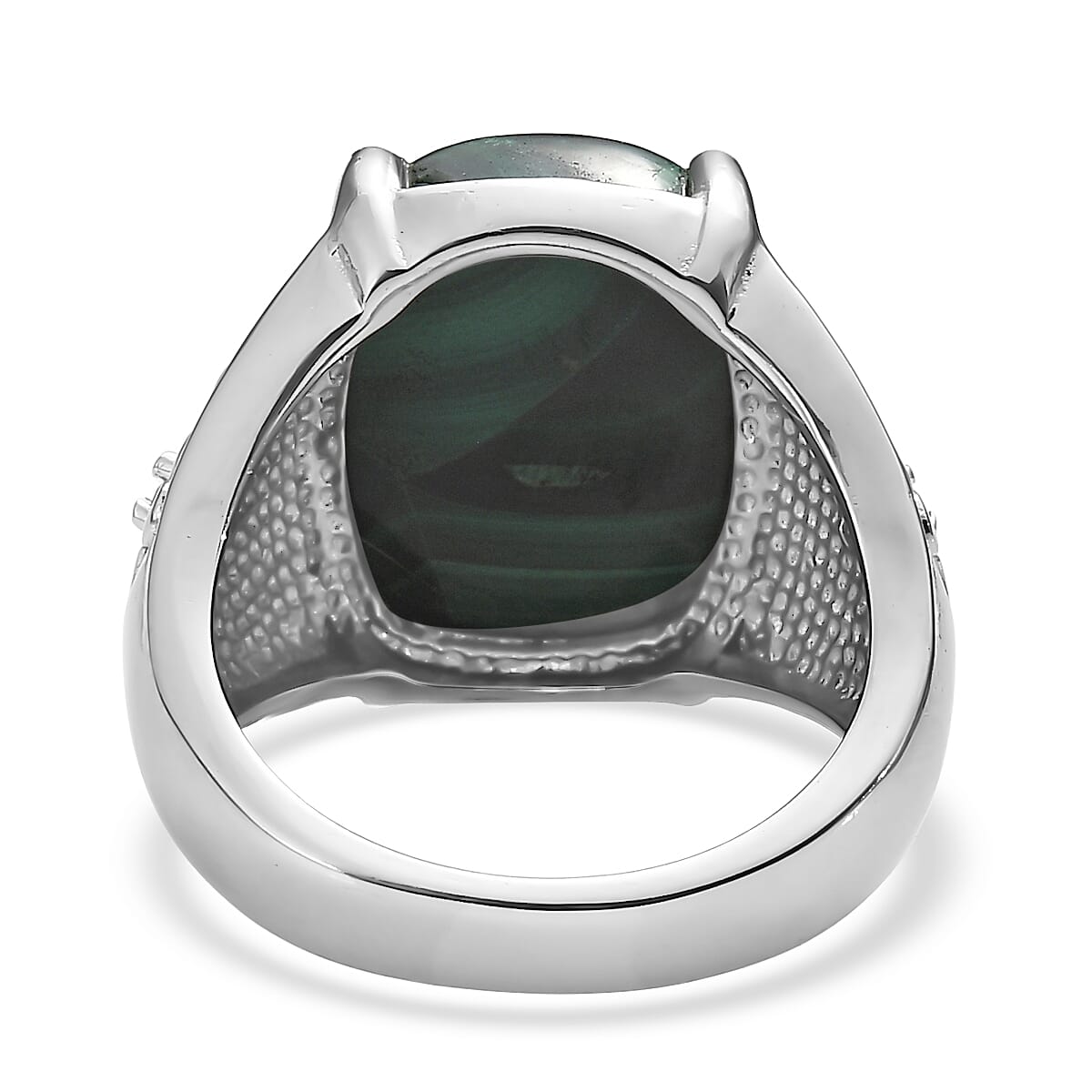 EverTrue African Malachite and Simulated Green Diamond 15.35 ctw Ring in Stainless Steel (Size 10.0)