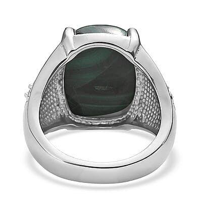 EverTrue African Malachite and Simulated Green Diamond 15.35 ctw Ring in Stainless Steel (Size 10.0)