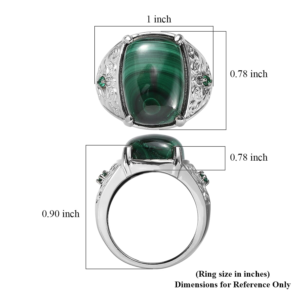 EverTrue African Malachite and Simulated Green Diamond 15.35 ctw Ring in Stainless Steel (Size 10.0) image number 5