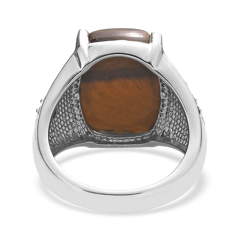 EverTrue Tigers Eye and Simulated Yellow Diamond 16.60 ctw Ring in Stainless Steel (Size 5.0)
