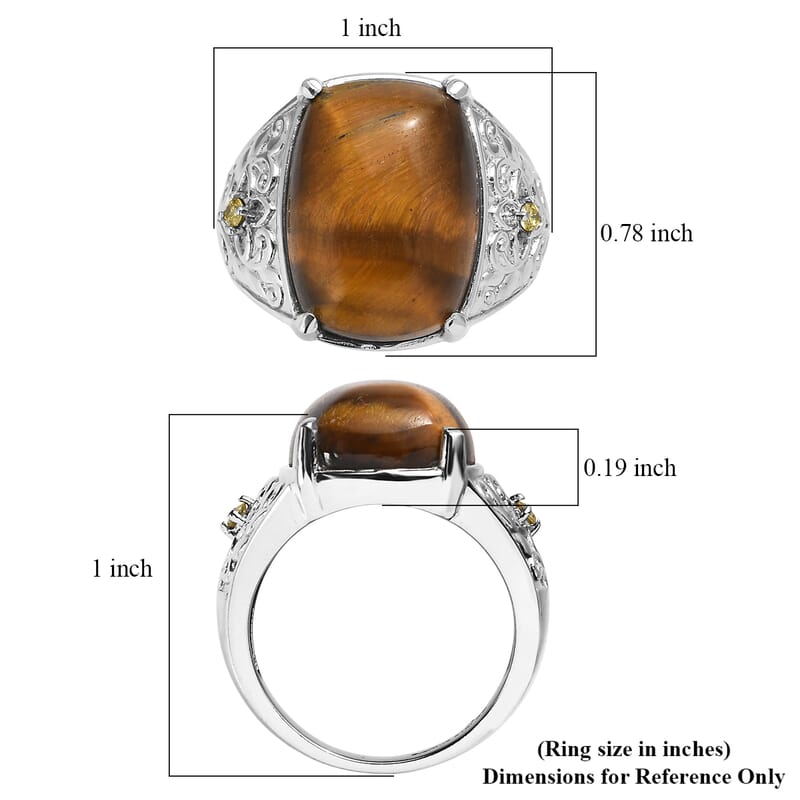 EverTrue Tigers Eye and Simulated Yellow Diamond 16.60 ctw Ring in Stainless Steel (Size 5.0)