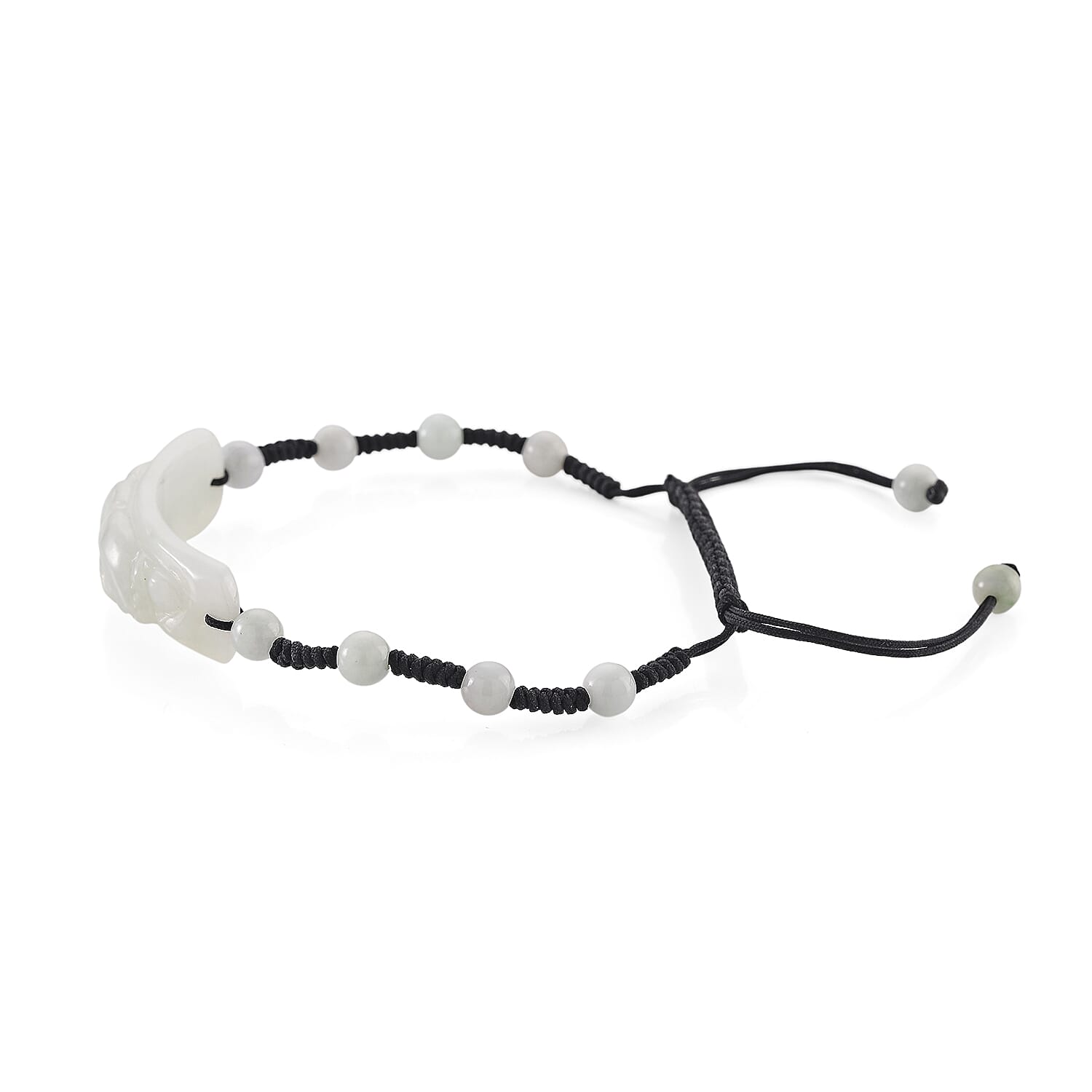 Natural Jade 50.00 ctw Carved Black Cord Adjustable Shamballa Bracelet