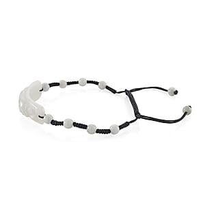 Natural Jade 50.00 ctw Carved Black Cord Adjustable Shamballa Bracelet