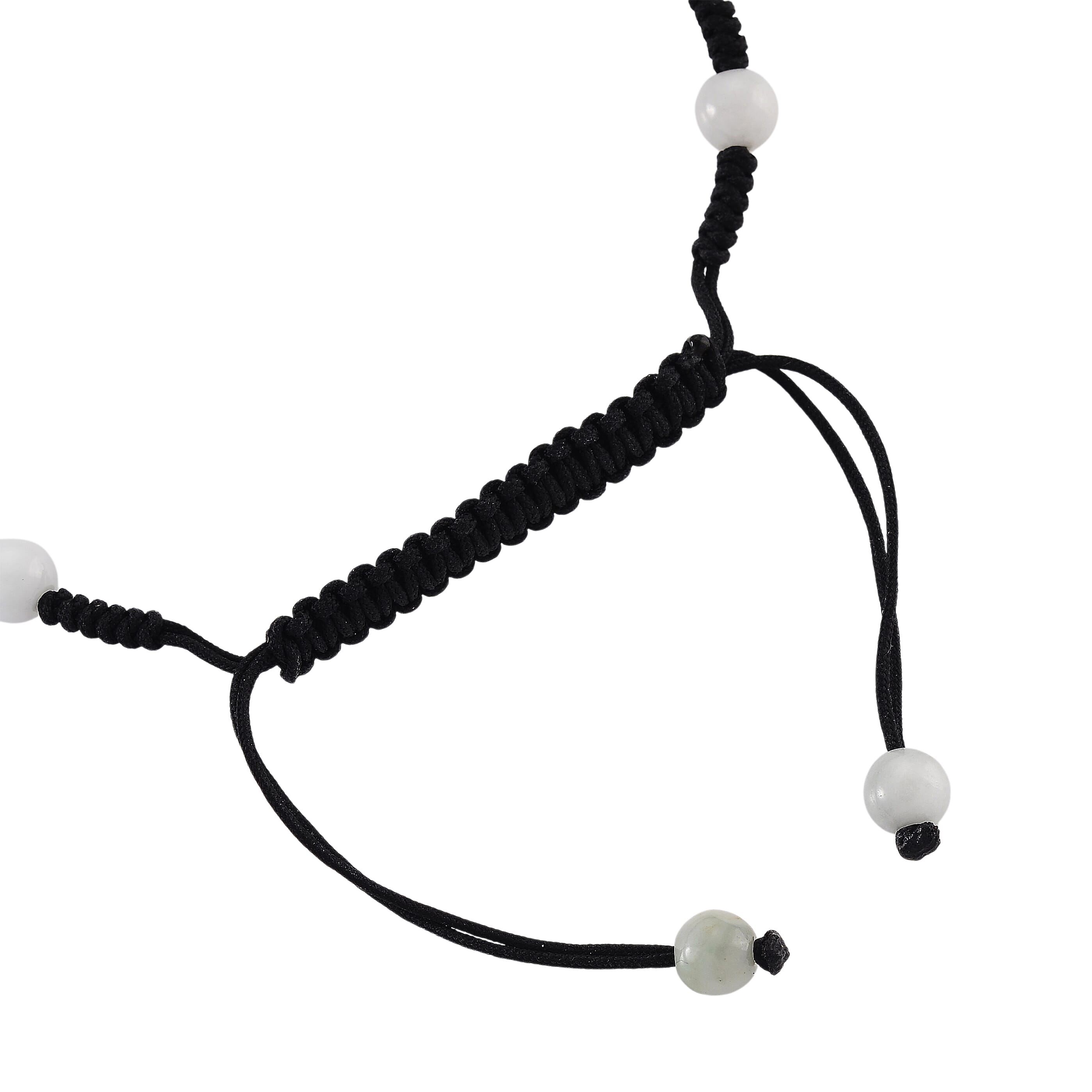Natural Jade 50.00 ctw Carved Black Cord Adjustable Shamballa Bracelet