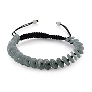 Natural Olmec Jade 65.00 ctw Discs Black Cord Adjustable Shamballa Bracelet