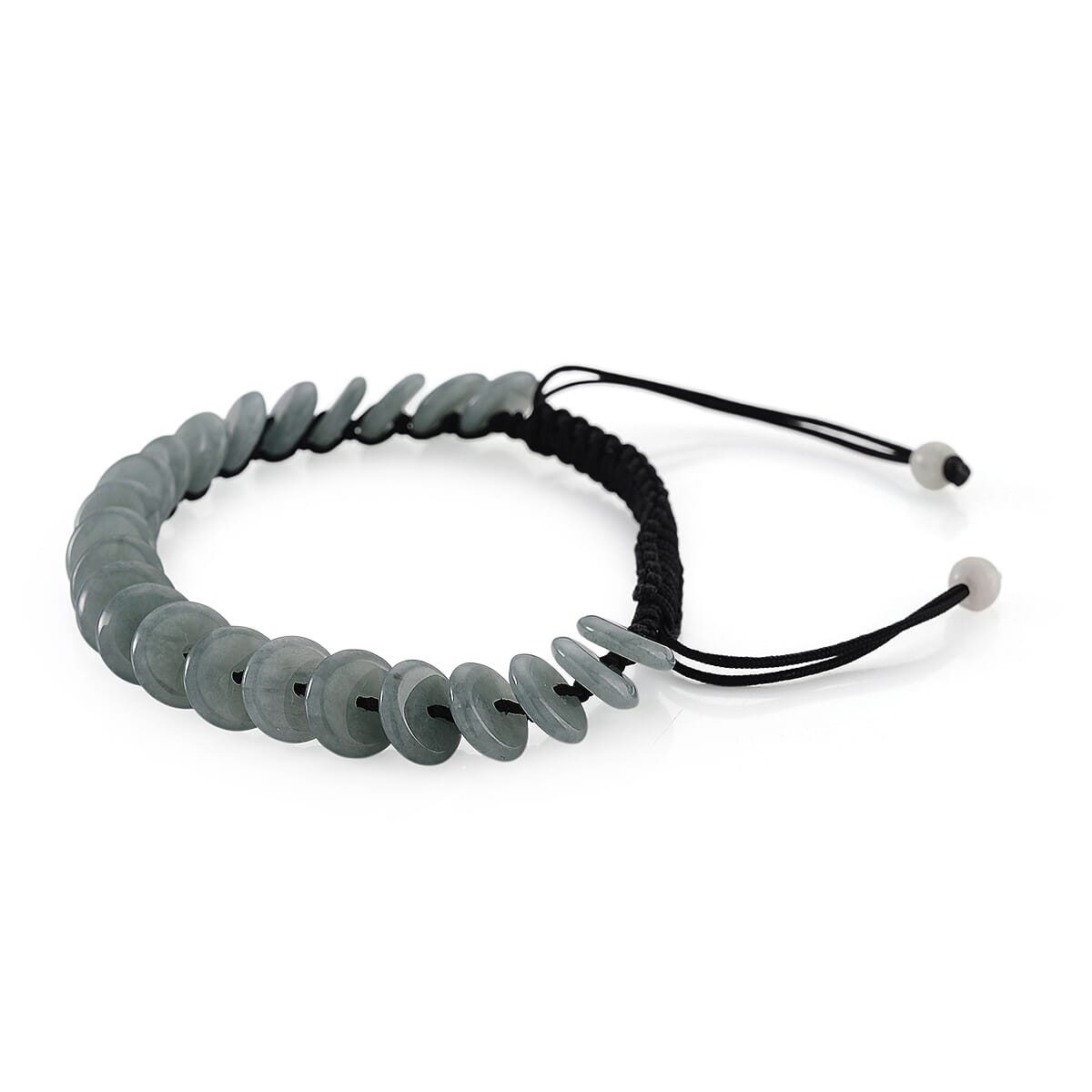 Natural Olmec Jade 65.00 ctw Discs Black Cord Adjustable Shamballa Bracelet image number 2