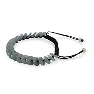 Natural Olmec Jade Discs Shamballa Bracelet With Black Cord Adjustable 65.00 ctw