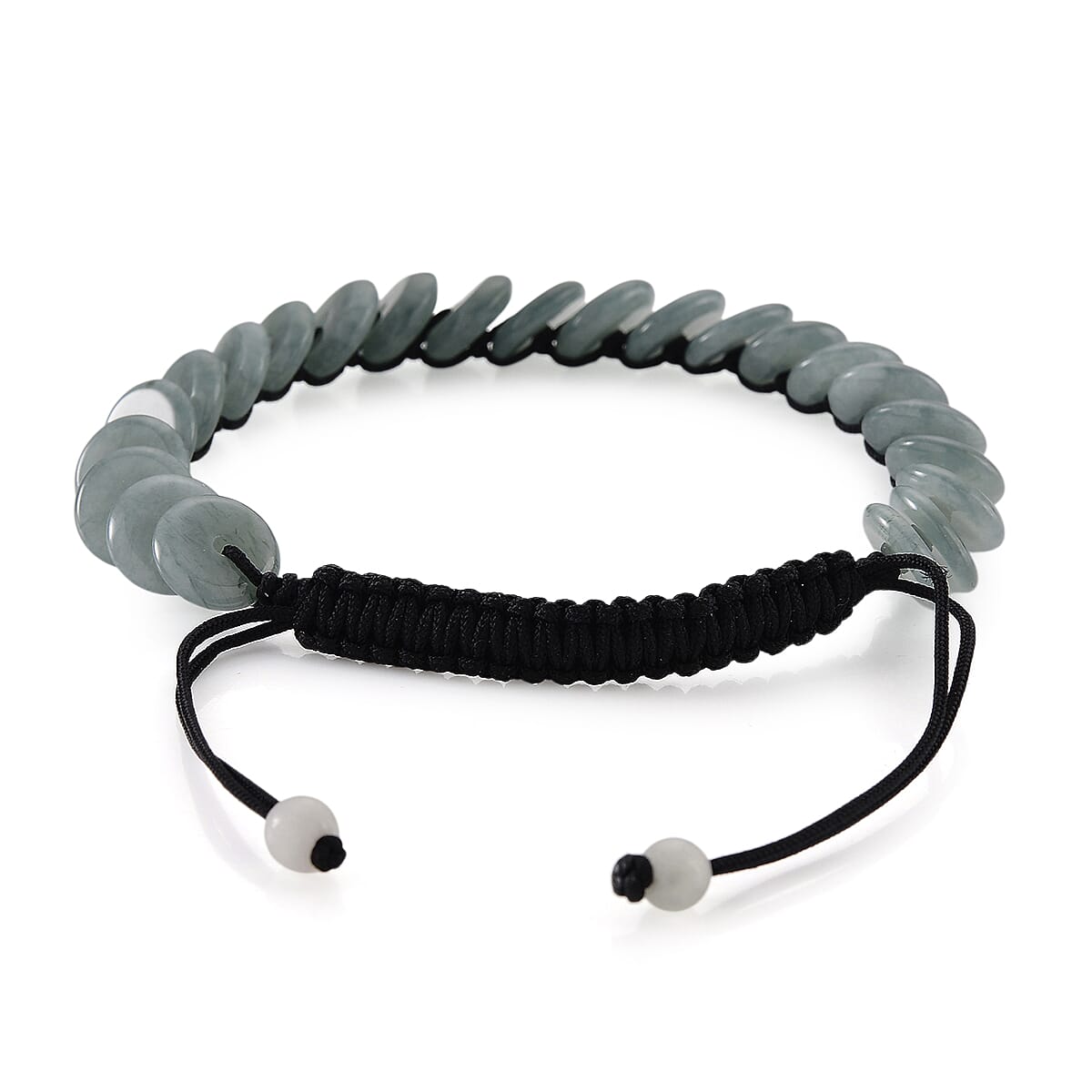 Natural Olmec Jade 65.00 ctw Discs Black Cord Adjustable Shamballa Bracelet image number 3