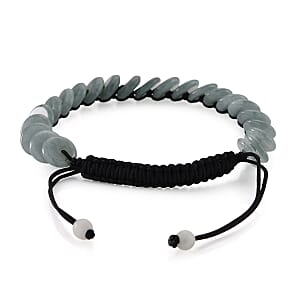 Natural Olmec Jade Discs Shamballa Bracelet With Black Cord Adjustable 65.00 ctw