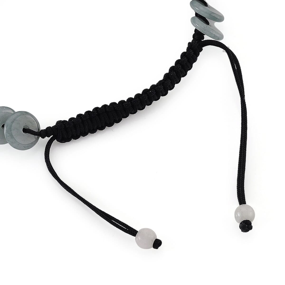 Natural Olmec Jade 65.00 ctw Discs Black Cord Adjustable Shamballa Bracelet image number 4