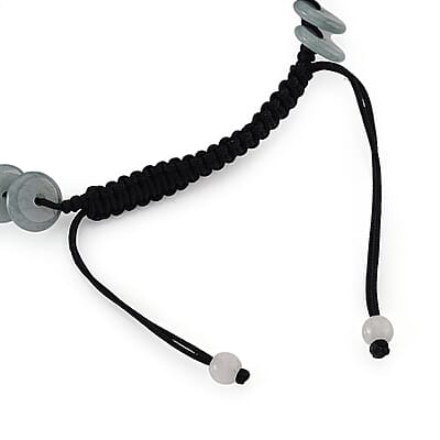 Natural Olmec Jade Discs Shamballa Bracelet With Black Cord Adjustable 65.00 ctw