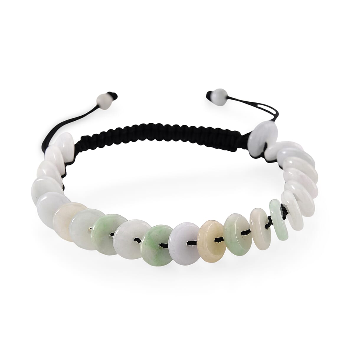 Natural Jade 65.00 ctw Discs Black Cord Adjustable Shamballa Bracelet image number 0