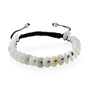 Natural Jade 65.00 ctw Discs Black Cord Adjustable Shamballa Bracelet