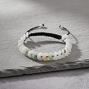 Natural Jade Discs Shamballa Bracelet With Black Cord Adjustable 65.00 ctw