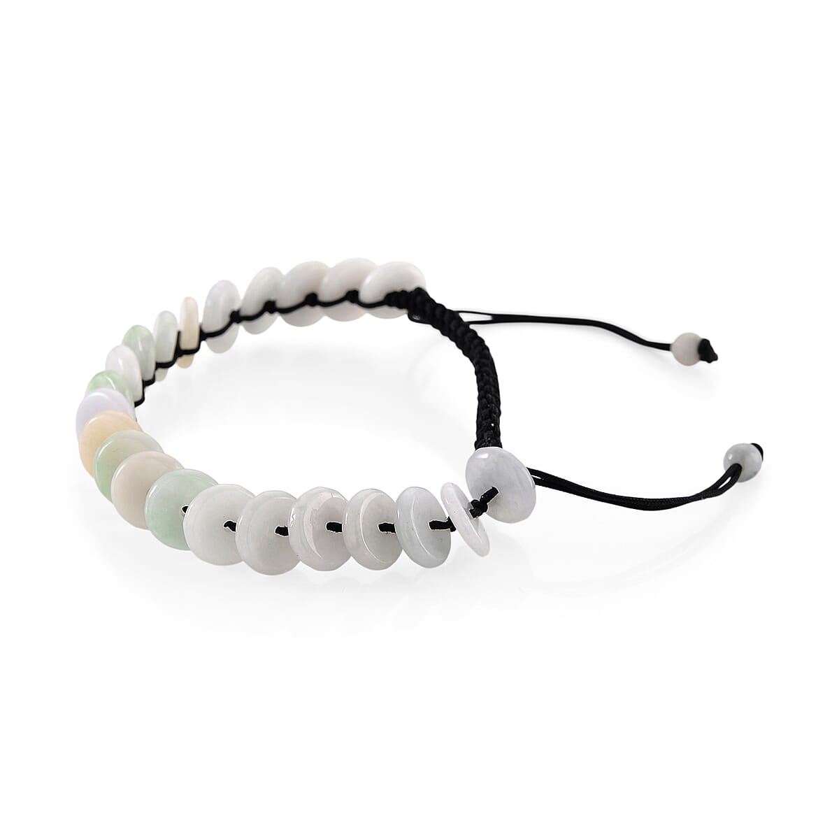 Natural Jade 65.00 ctw Discs Black Cord Adjustable Shamballa Bracelet image number 3