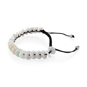 Natural Jade Discs Shamballa Bracelet With Black Cord Adjustable 65.00 ctw