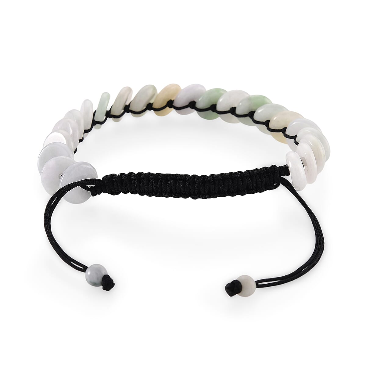Natural Jade 65.00 ctw Discs Black Cord Adjustable Shamballa Bracelet image number 4