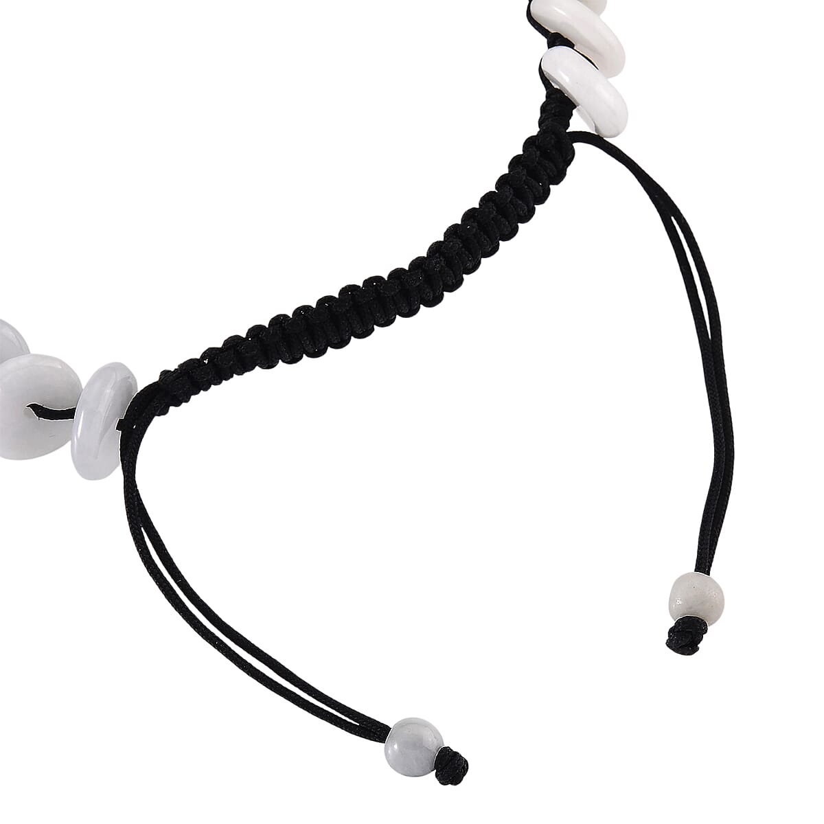 Natural Jade 65.00 ctw Discs Black Cord Adjustable Shamballa Bracelet image number 5