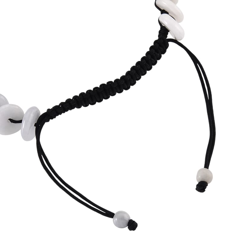 Natural Jade Discs Shamballa Bracelet With Black Cord Adjustable 65.00 ctw