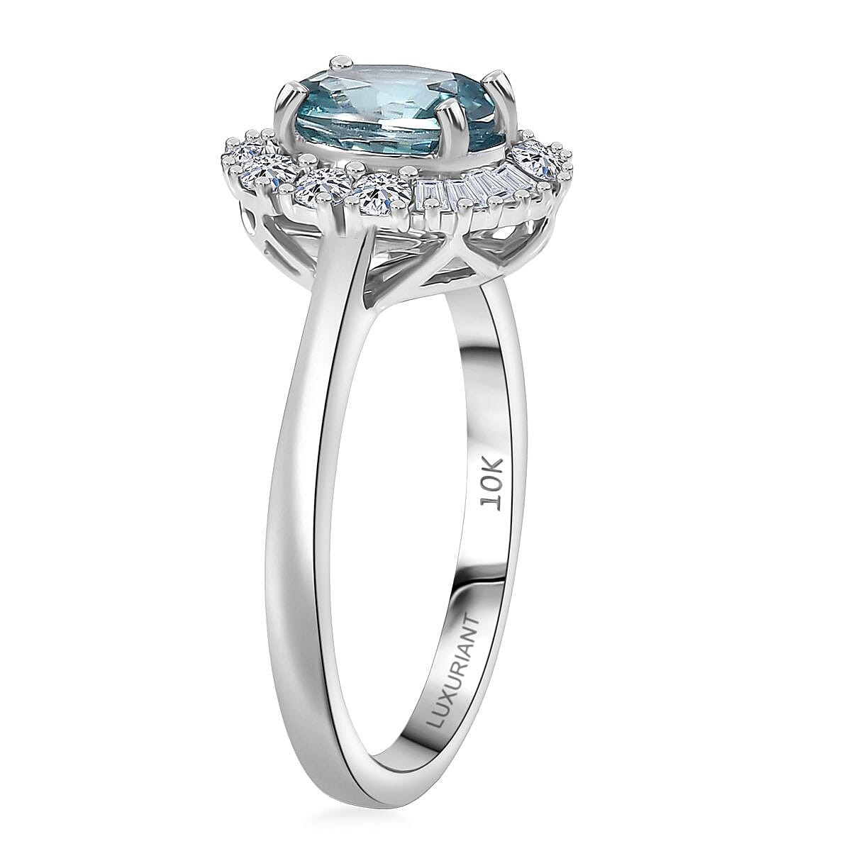 Doorbuster AAA Cambodian Blue Zircon and Luxuriant Lab Grown Diamond G-H SI 2.58 ctw Ring in 10K White Gold (Size 10.0) image number 3