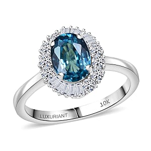 Doorbuster AAA Cambodian Blue Zircon and Luxuriant Lab Grown Diamond G-H SI 2.58 ctw Ring in 10K White Gold (Size 6.0)
