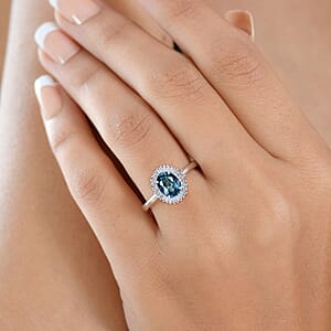  AAA Cambodian Blue Zircon and Luxuriant Lab Grown Diamond G-H SI 2.58 ctw Ring in 10K White Gold (Size 6.0)