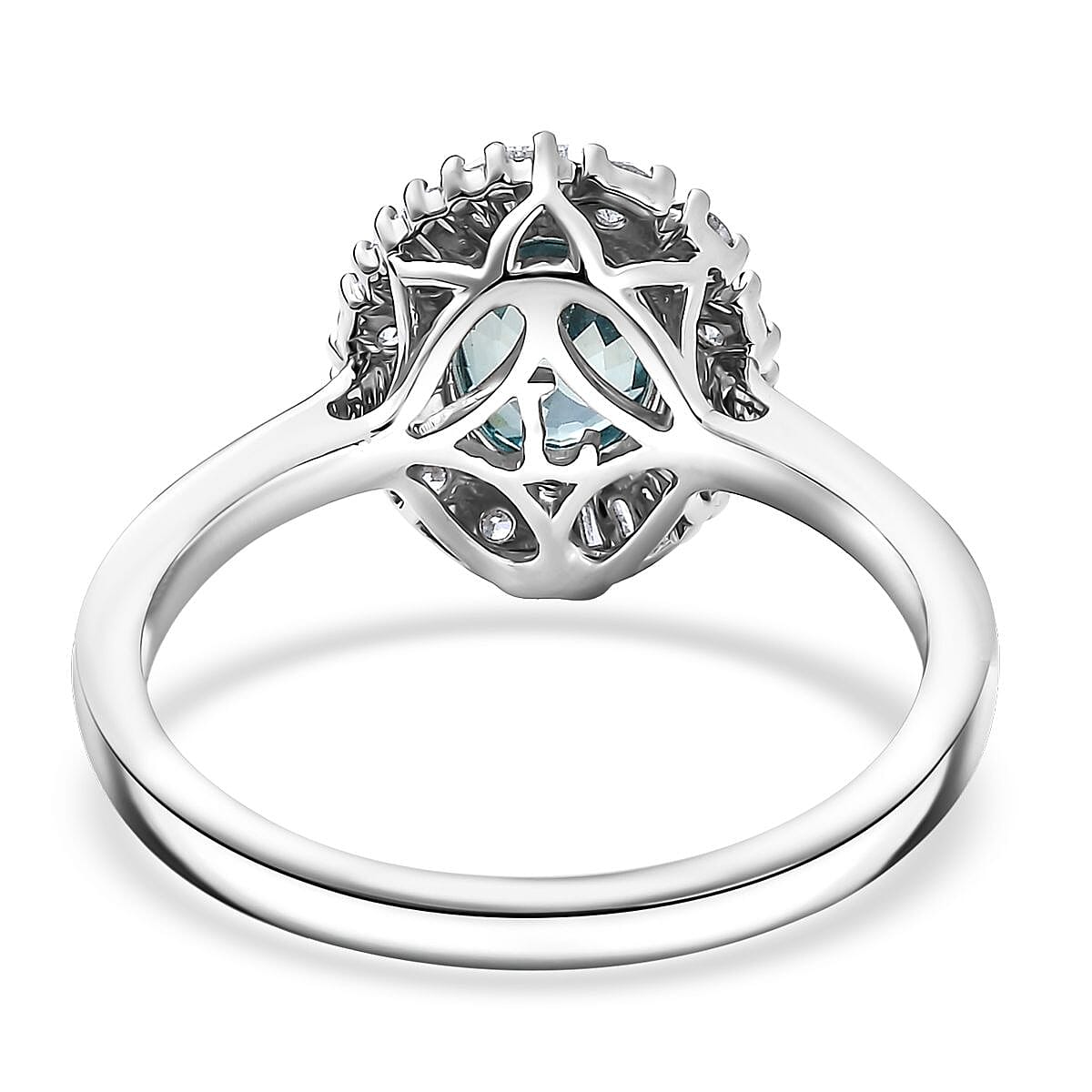 Doorbuster AAA Cambodian Blue Zircon and Luxuriant Lab Grown Diamond G-H SI 2.58 ctw Ring in 10K White Gold (Size 6.0) image number 4