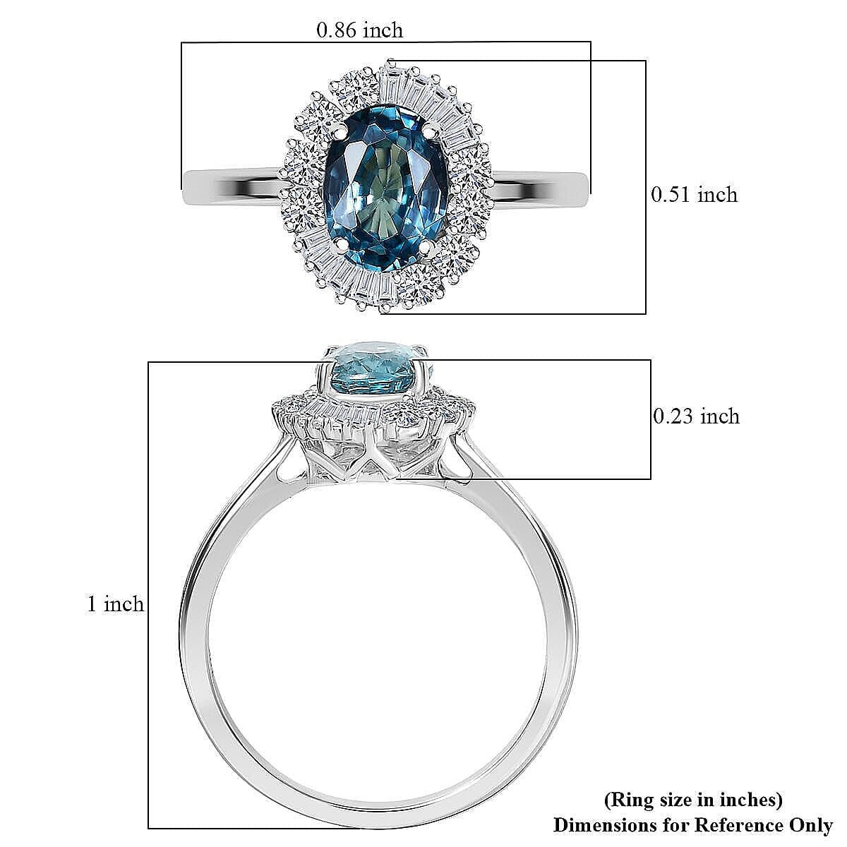  AAA Cambodian Blue Zircon and Luxuriant Lab Grown Diamond G-H SI 2.58 ctw Ring in 10K White Gold (Size 10.0) image number 5