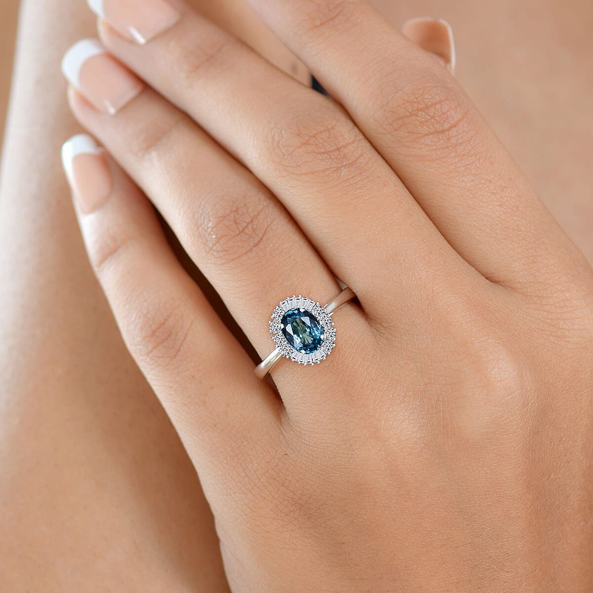 Doorbuster AAA Cambodian Blue Zircon and Luxuriant Lab Grown Diamond G-H SI 2.58 ctw Ring in 10K White Gold (Size 7.0) image number 2