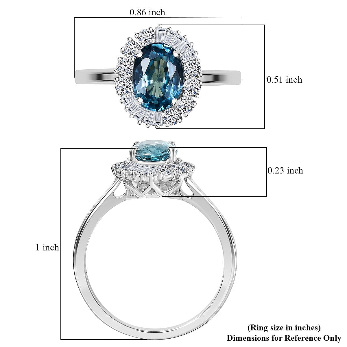 Doorbuster AAA Cambodian Blue Zircon and Luxuriant Lab Grown Diamond G-H SI 2.58 ctw Ring in 10K White Gold (Size 7.0) image number 5