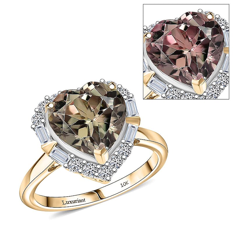 Certified & Appraised AAA Turkizite and Luxuriant Diamond G-H SI 5.66 ctw Heart Halo Ring in 10K Yellow Gold (Size 12.0)