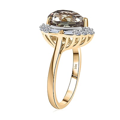 Certified & Appraised AAA Turkizite and Luxuriant Diamond G-H SI 5.66 ctw Heart Halo Ring in 10K Yellow Gold (Size 5.0)