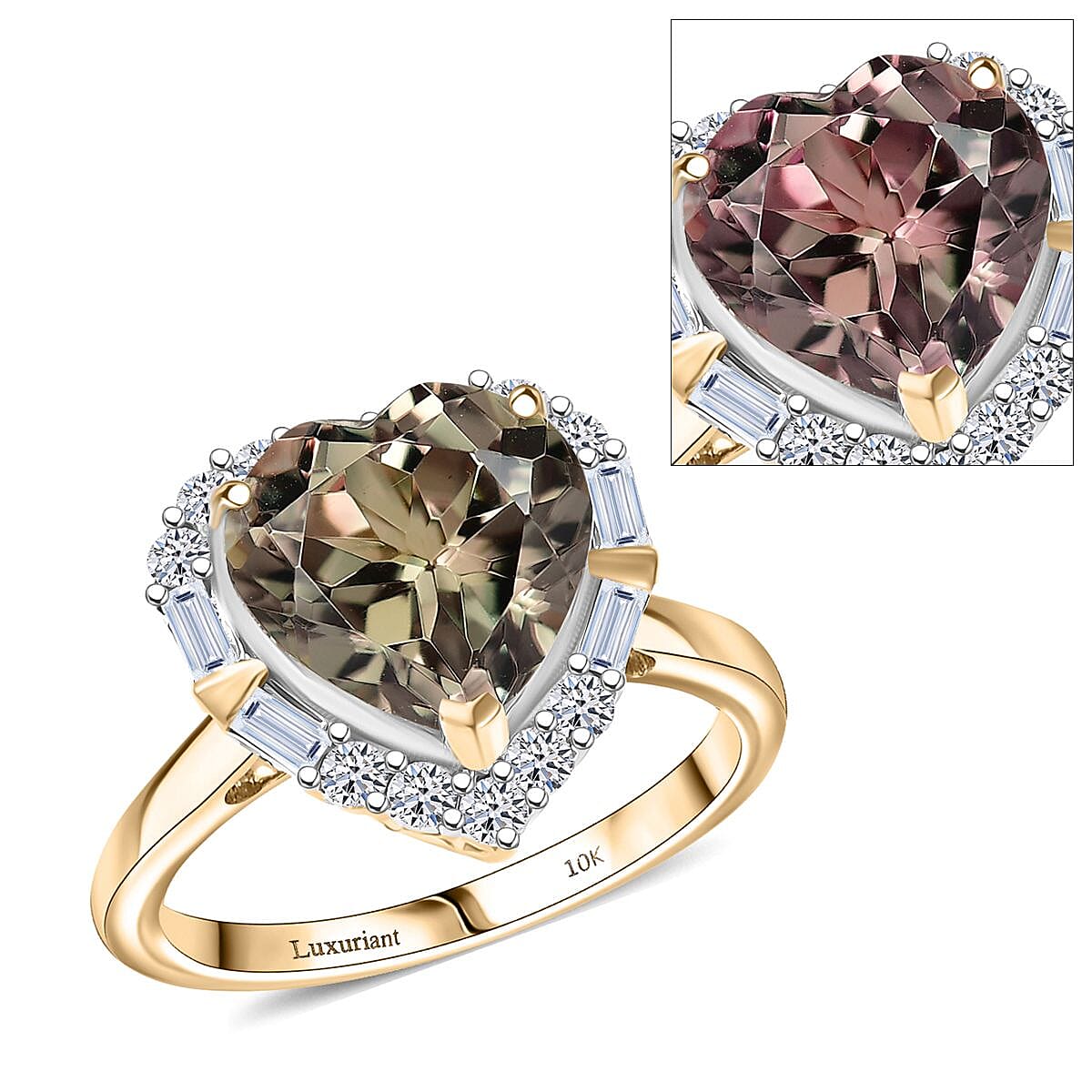 Doorbuster Certified & Appraised 10K Yellow Gold AAA Turkizite, Luxuriant Diamond (G-H, SI) Heart Halo Ring (Size 10.0) 5.66 ctw