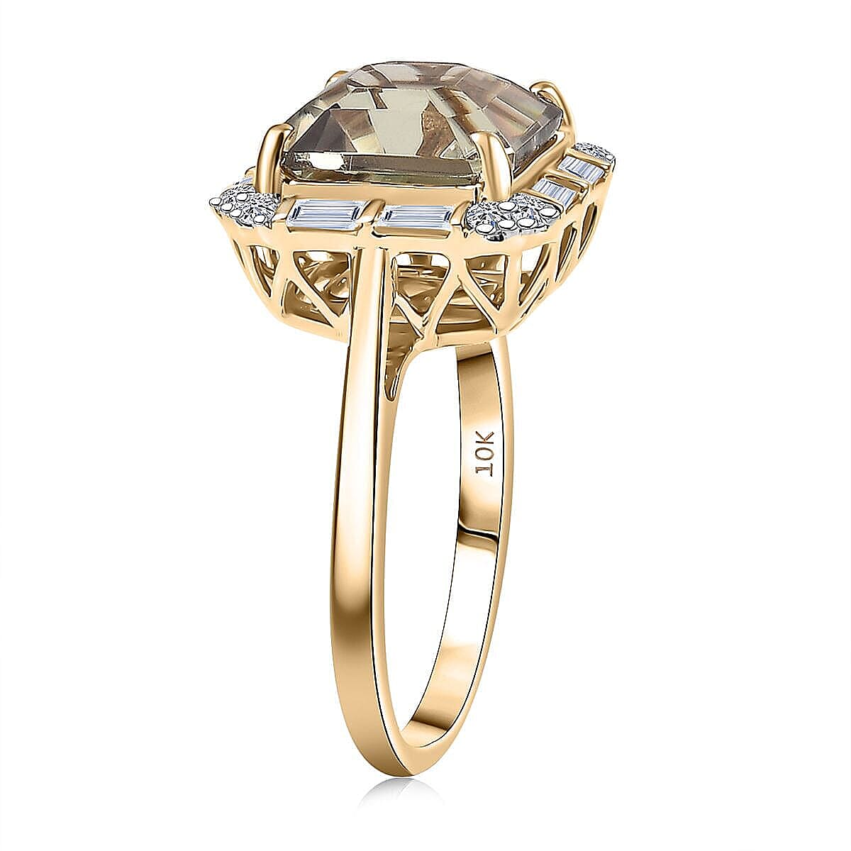 Doorbuster Certified & appraised Asscher Cut AAA Turkizite and Luxuriant Diamond G-H SI 5.65 ctw Ring in 10K Yellow Gold (Size 10.5) image number 2