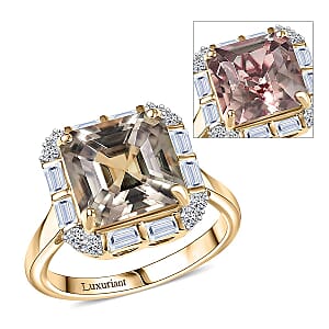 Doorbuster Certified & appraised Asscher Cut AAA Turkizite and Luxuriant Diamond G-H SI 5.65 ctw Ring in 10K Yellow Gold (Size 11.0)