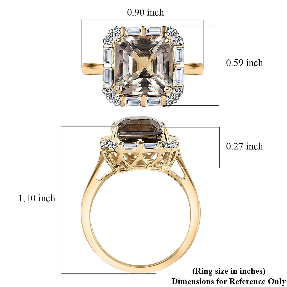 Doorbuster Certified & appraised Asscher Cut AAA Turkizite and Luxuriant Diamond G-H SI 5.65 ctw Ring in 10K Yellow Gold (Size 11.0) image number 4
